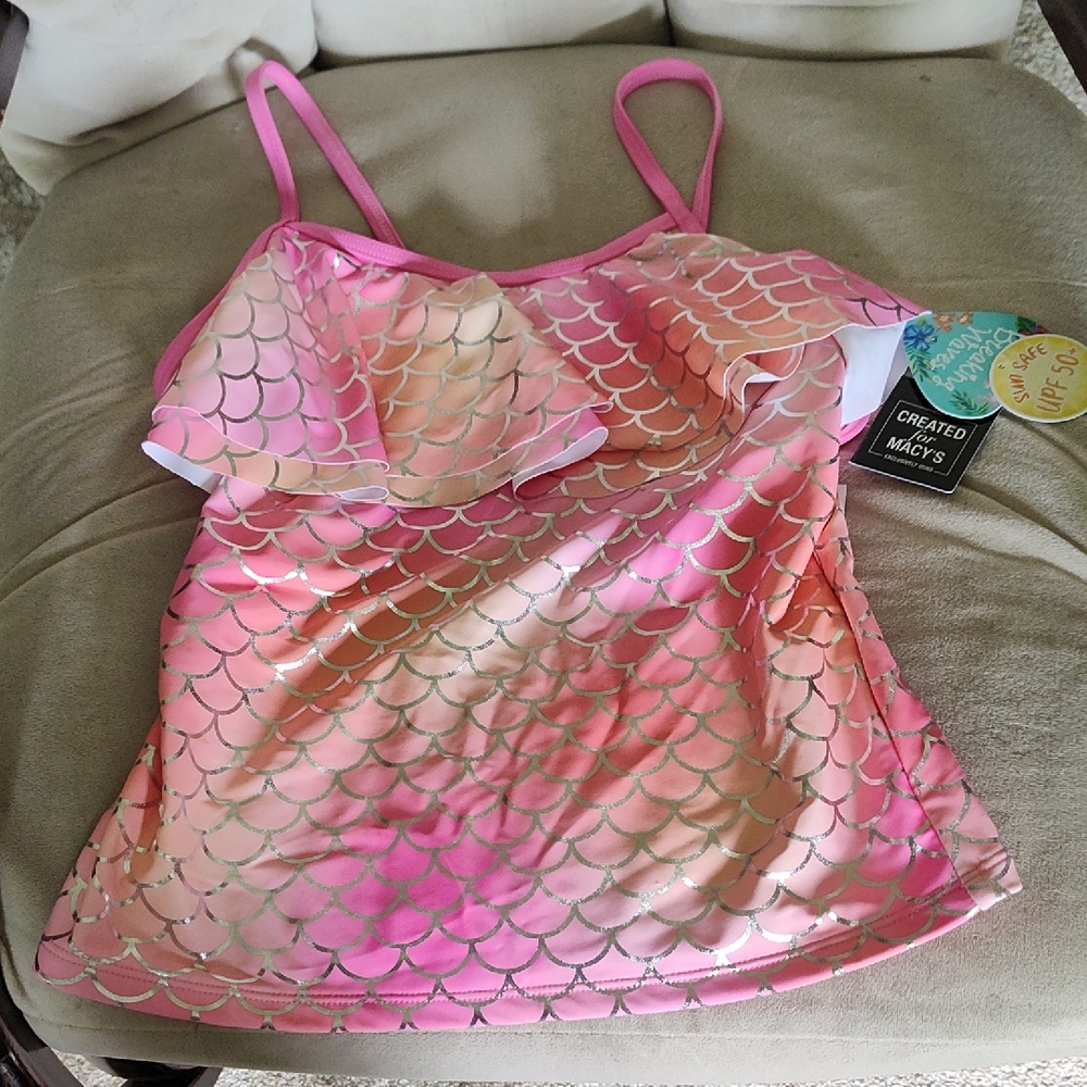 Macy's Pink Mermaid Flutter top Swim Tankini Top